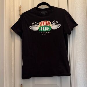 FRIENDS Black Central Perk Graphic Tee with Red & Green Logo